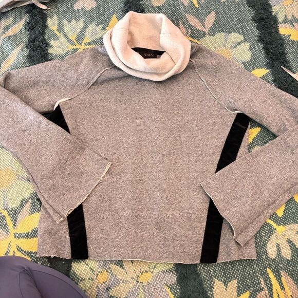 Alala Bell Sleeve Raw Edge velvet stripe Sweatshirt Activewear Top Grey XS - Picture 3 of 10